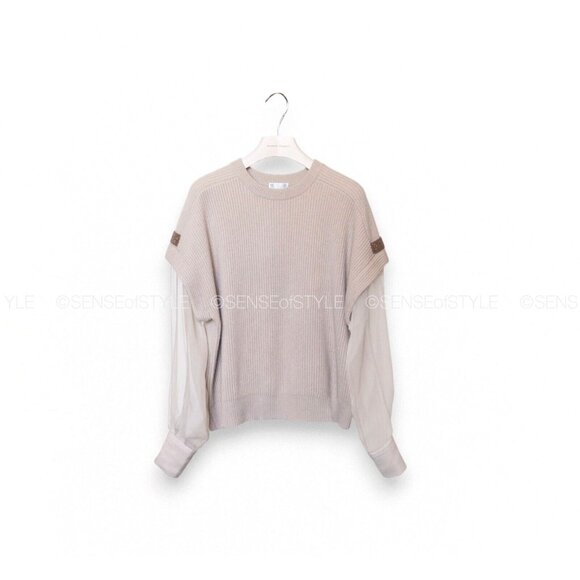 Brunello Cucinelli Women Cashmere Silk Sweater Top Monili Beige XS - Picture 2 of 10